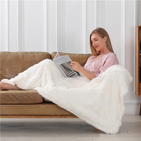Decorative Extra Soft Fuzzy Faux Fur Throw Blanket 50" x 60",Solid Reversible - Picture 3 of 7